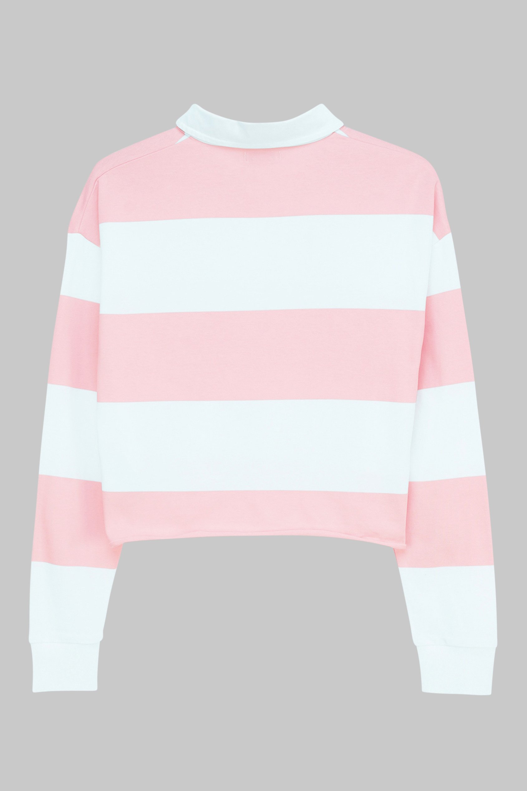 Raw Edge Hem Crop Striped Poloshirt YD