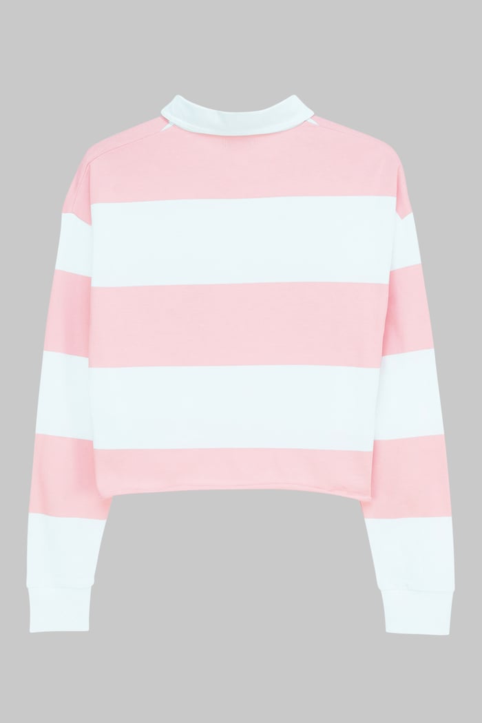 Raw Edge Hem Crop Striped Poloshirt YD