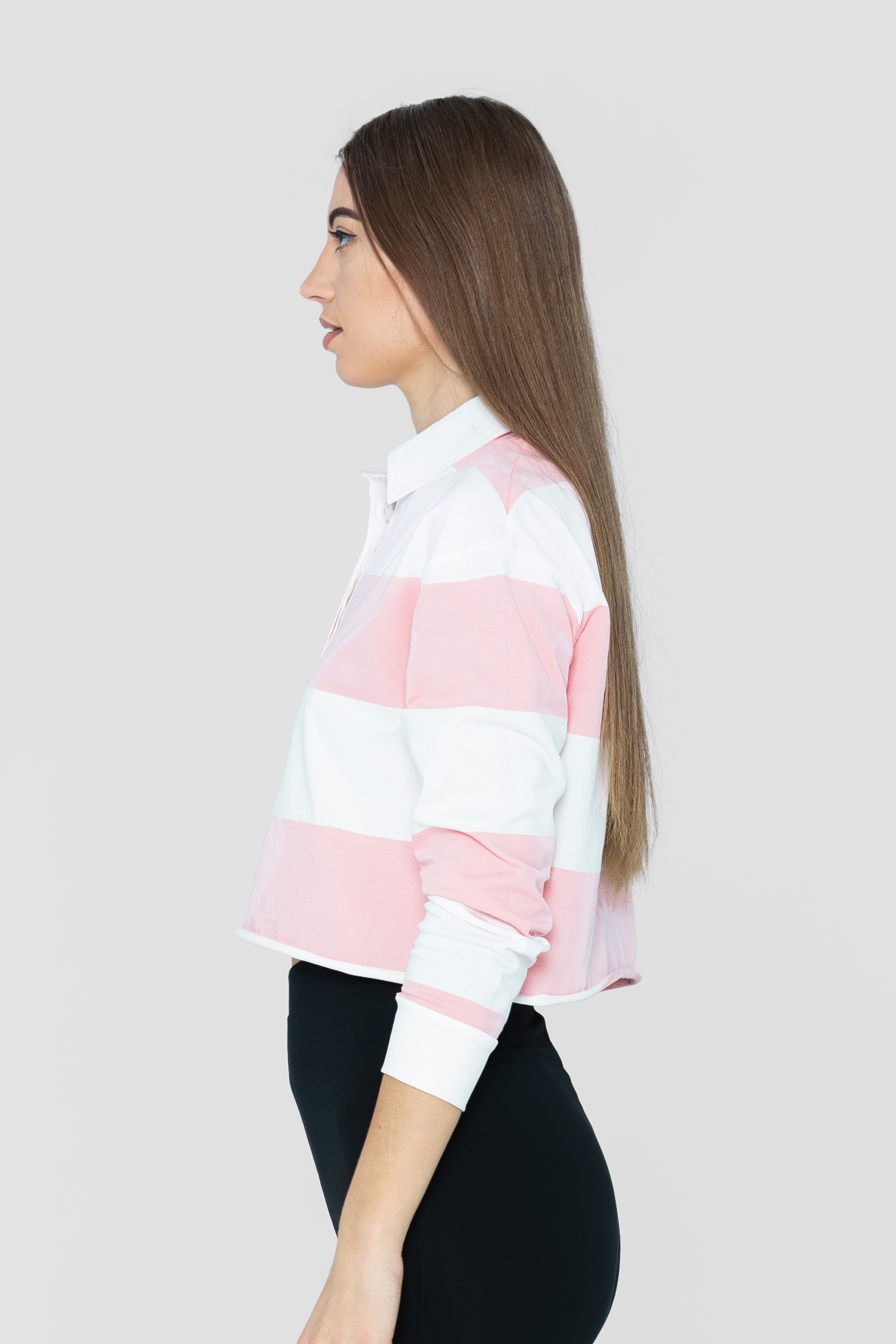Raw Edge Hem Crop Striped Poloshirt YD