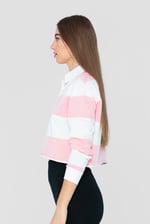 Raw Edge Hem Crop Striped Poloshirt YD