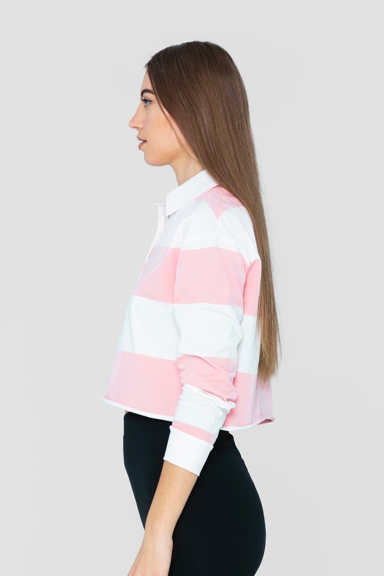 Raw Edge Hem Crop Striped Poloshirt YD