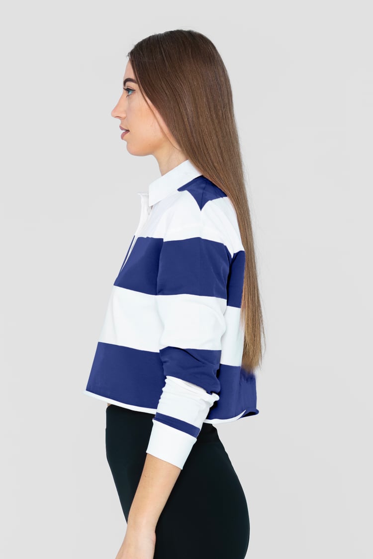 Raw Edge Hem Crop Striped Poloshirt YD