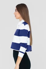 Raw Edge Hem Crop Striped Poloshirt YD