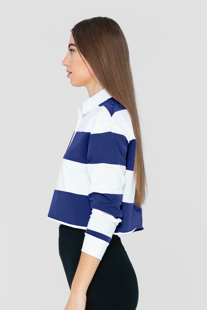 Raw Edge Hem Crop Striped Poloshirt YD