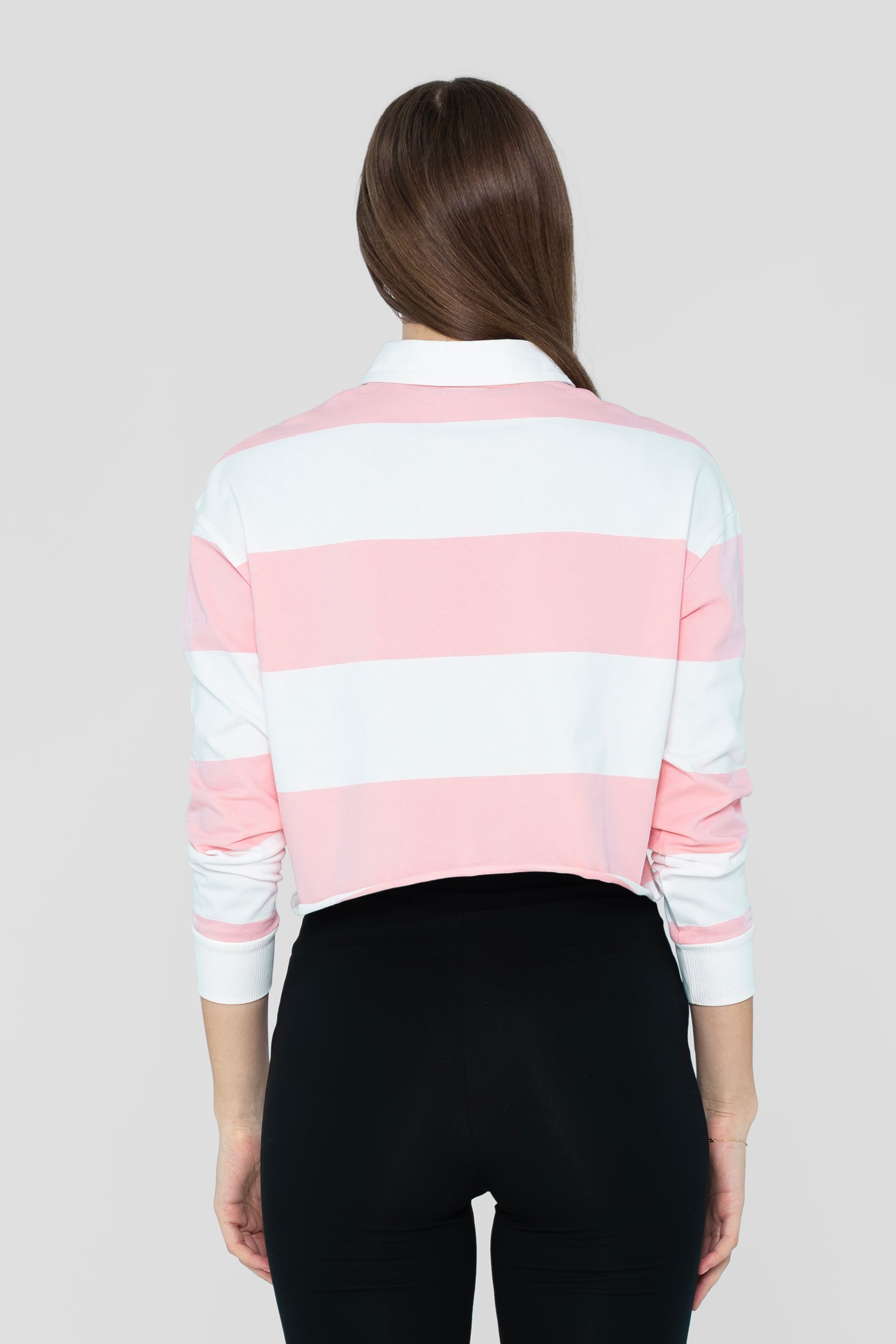 Raw Edge Hem Crop Striped Poloshirt YD