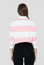 Raw Edge Hem Crop Striped Poloshirt YD