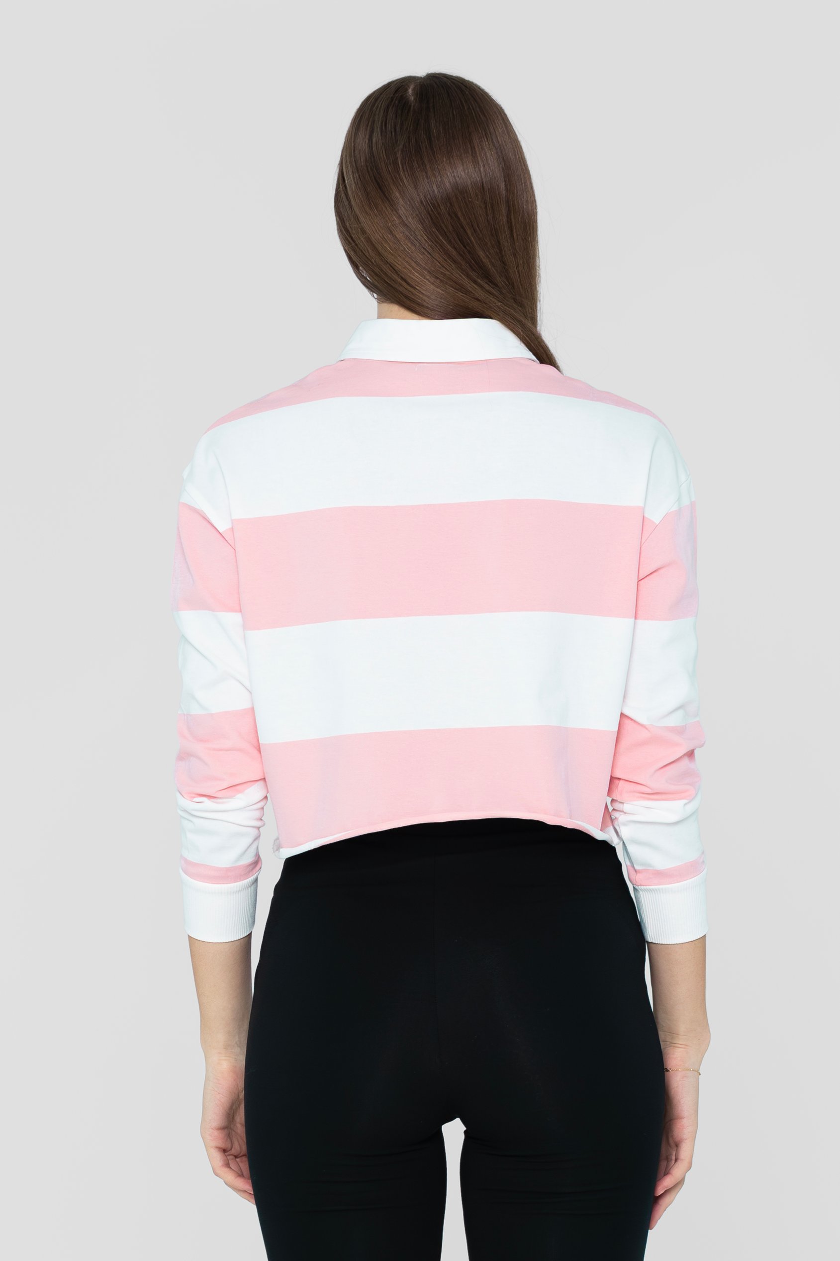 Raw Edge Hem Crop Striped Poloshirt YD