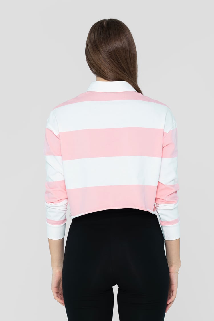 Raw Edge Hem Crop Striped Poloshirt YD