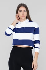 Raw Edge Hem Crop Striped Poloshirt YD