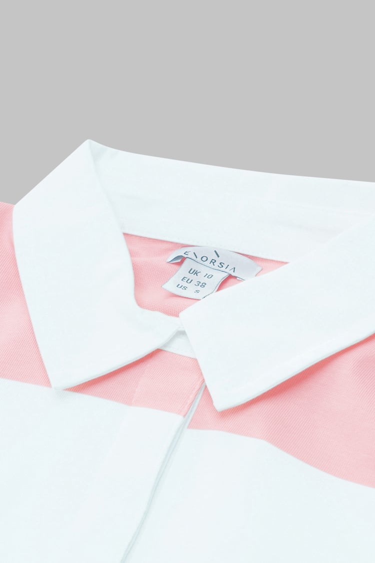 Raw Edge Hem Crop Striped Poloshirt YD