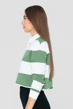 Raw Edge Hem Crop Striped Poloshirt YD