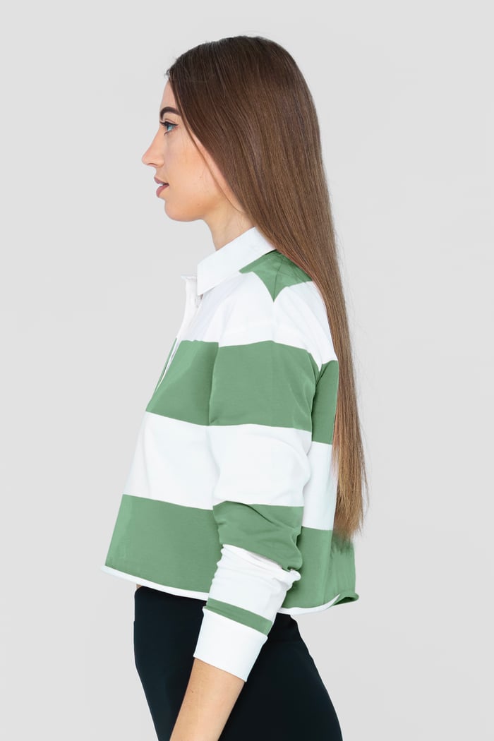 Raw Edge Hem Crop Striped Poloshirt YD
