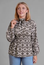 Printed Top With Band Collar And Smocked Waist