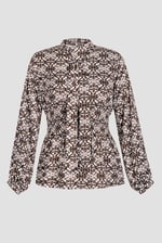 Printed Top With Band Collar And Smocked Waist