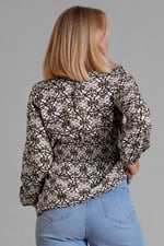 Printed Top With Band Collar And Smocked Waist