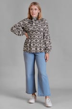 Printed Top With Band Collar And Smocked Waist