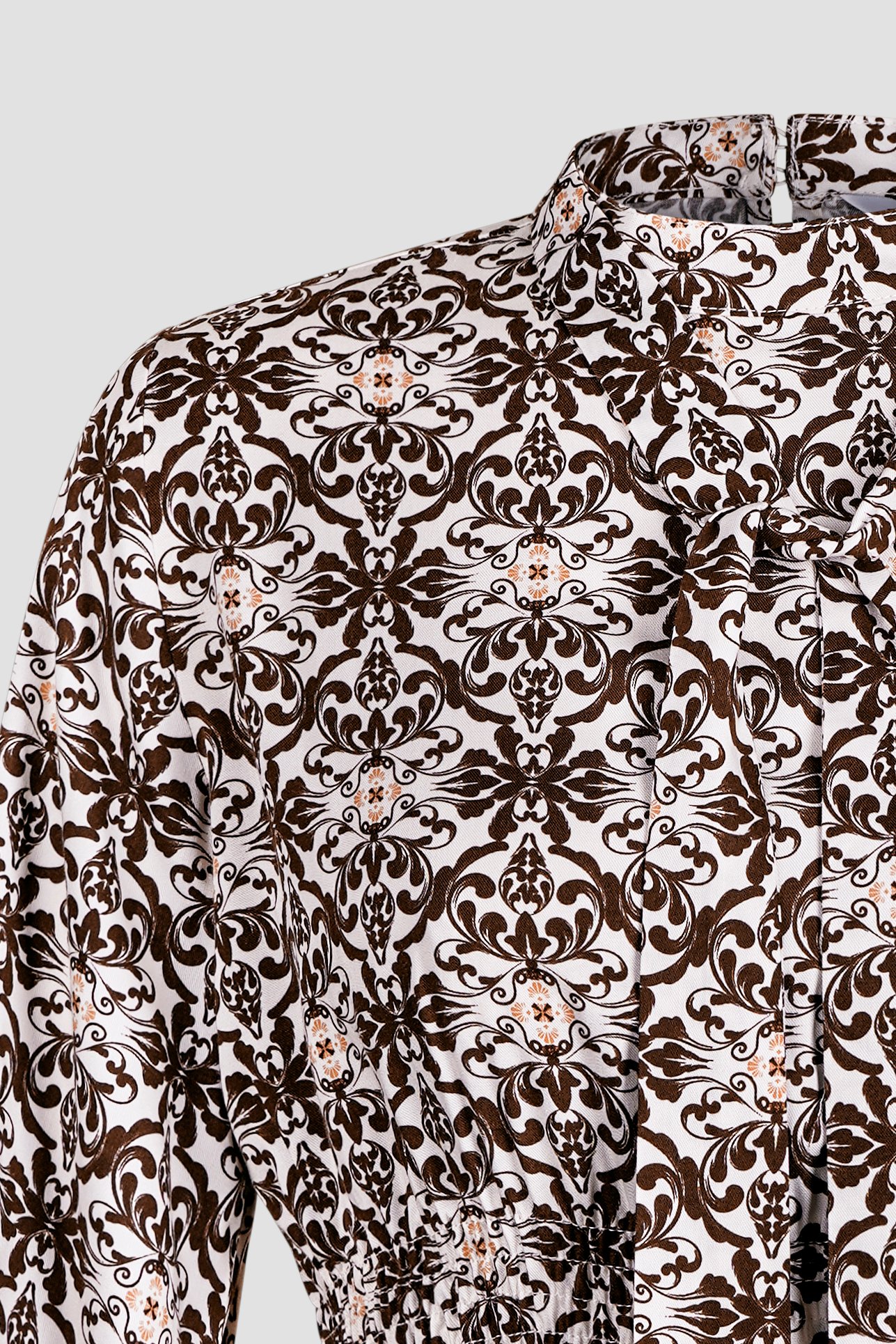 Printed Top With Band Collar And Smocked Waist