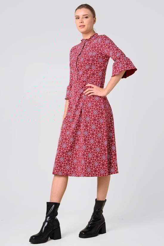 Ditsy Floral Flounce Sleeve Midi Dress