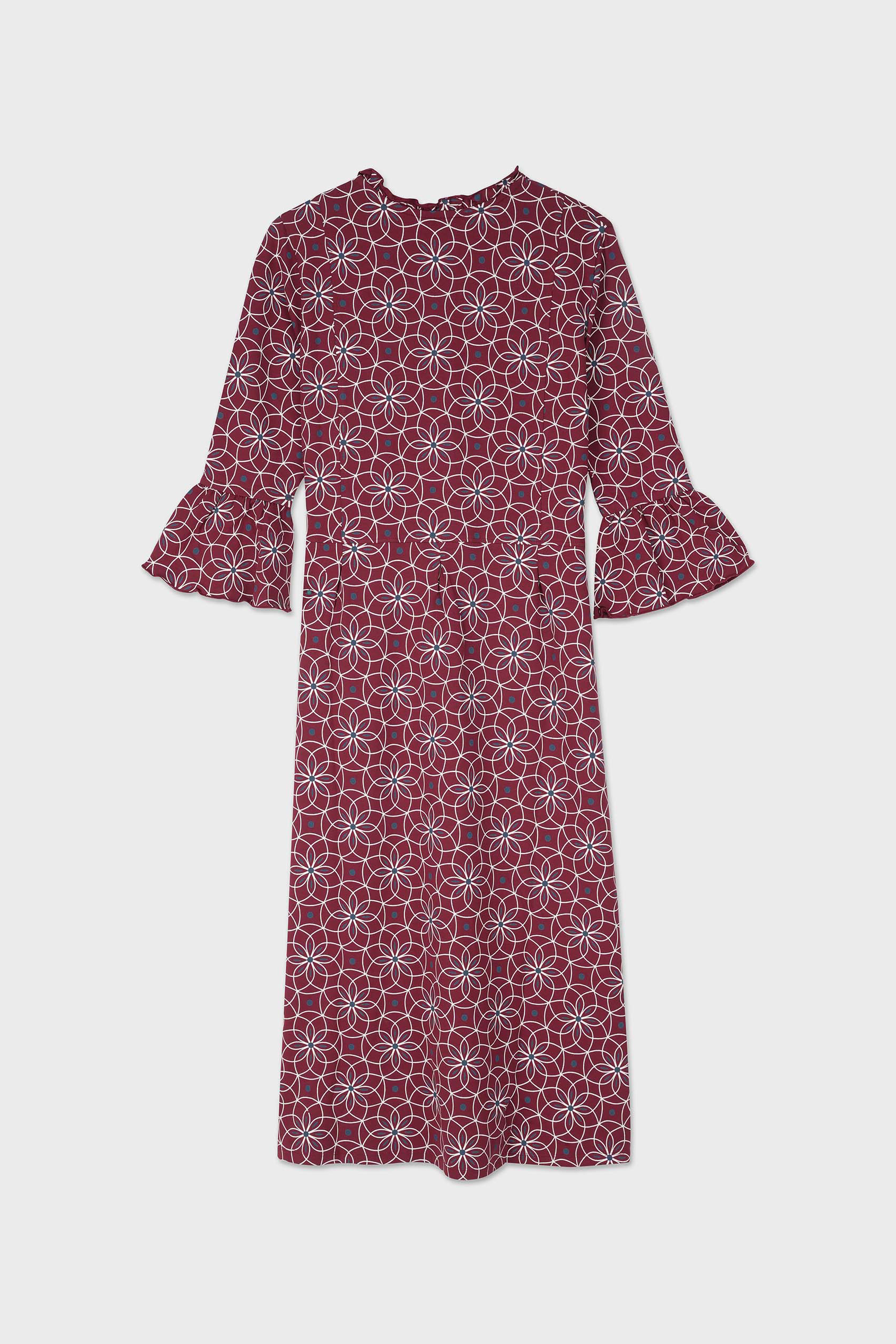 Ditsy Floral Flounce Sleeve Midi Dress