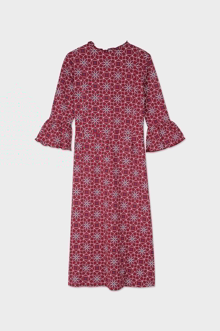 Ditsy Floral Flounce Sleeve Midi Dress