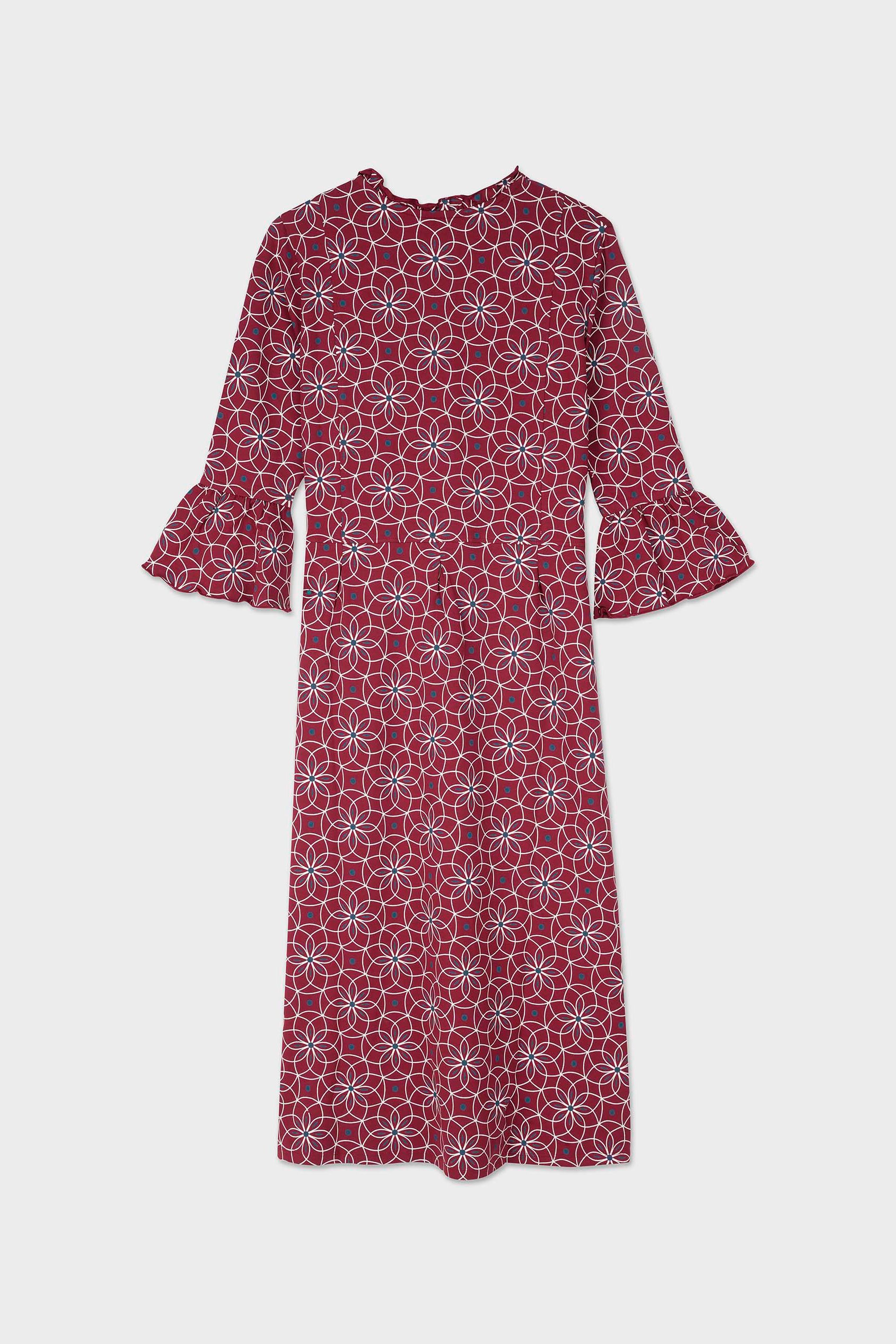 Ditsy Floral Flounce Sleeve Midi Dress