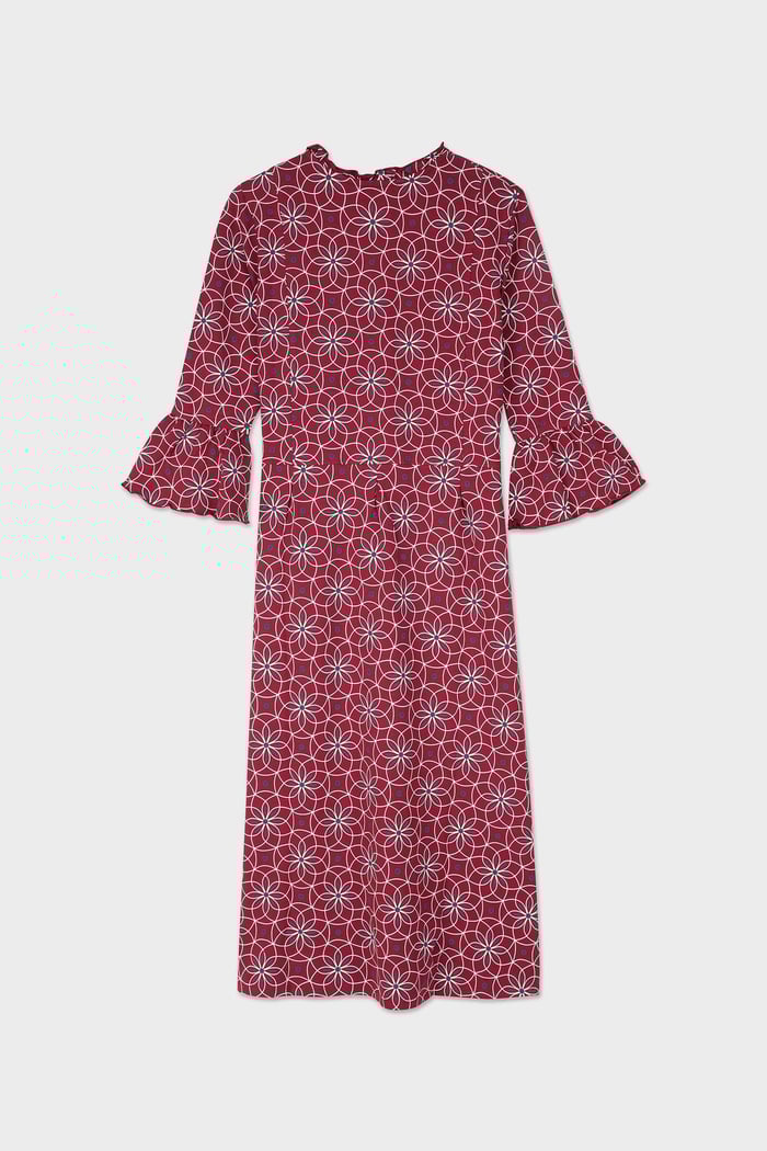 Ditsy Floral Flounce Sleeve Midi Dress