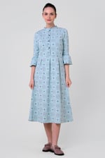 Ditsy Floral Flounce Sleeve Midi Dress