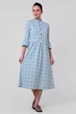 Ditsy Floral Flounce Sleeve Midi Dress