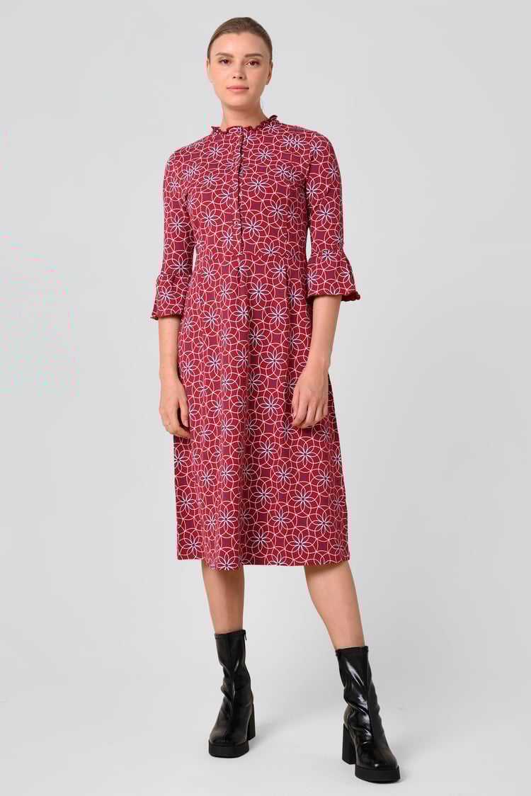 Ditsy Floral Flounce Sleeve Midi Dress