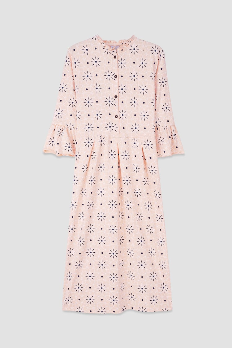 Ditsy Floral Flounce Sleeve Midi Dress