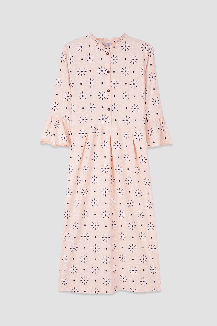 Ditsy Floral Flounce Sleeve Midi Dress