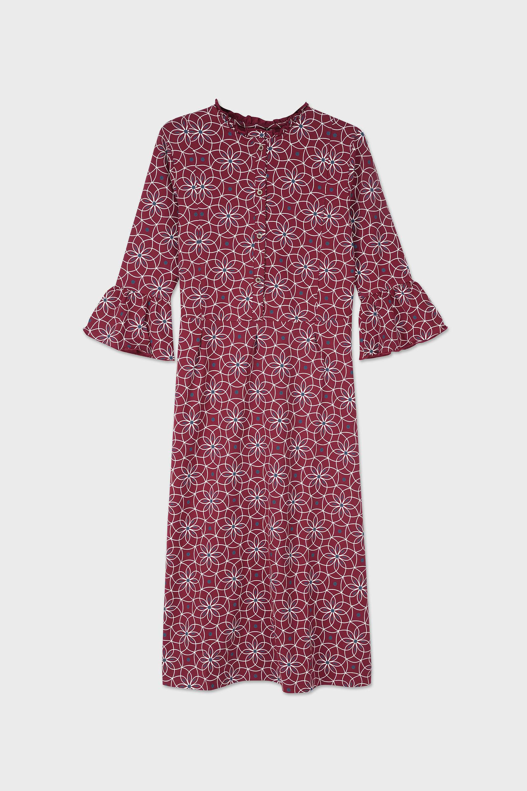 Ditsy Floral Flounce Sleeve Midi Dress