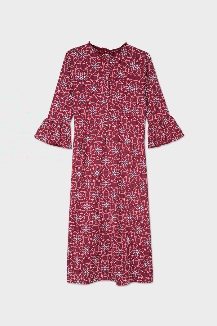 Ditsy Floral Flounce Sleeve Midi Dress