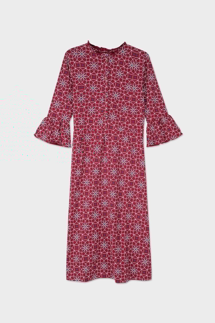 Ditsy Floral Flounce Sleeve Midi Dress