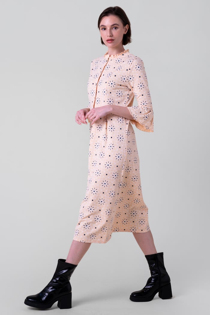 Ditsy Floral Flounce Sleeve Midi Dress