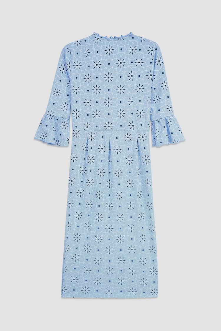 Ditsy Floral Flounce Sleeve Midi Dress