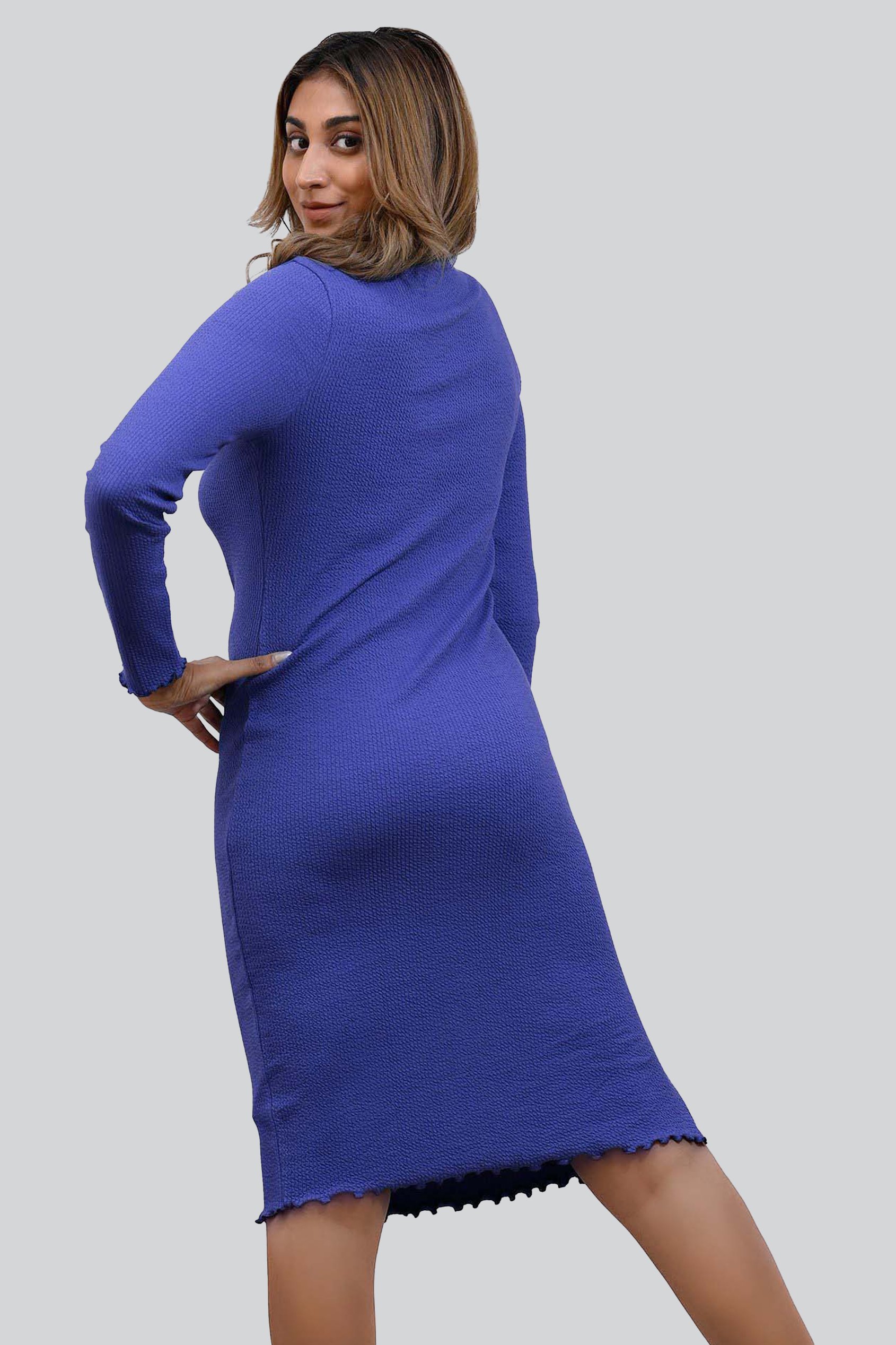 Crepe Ribbed Bodycon Midi Dress