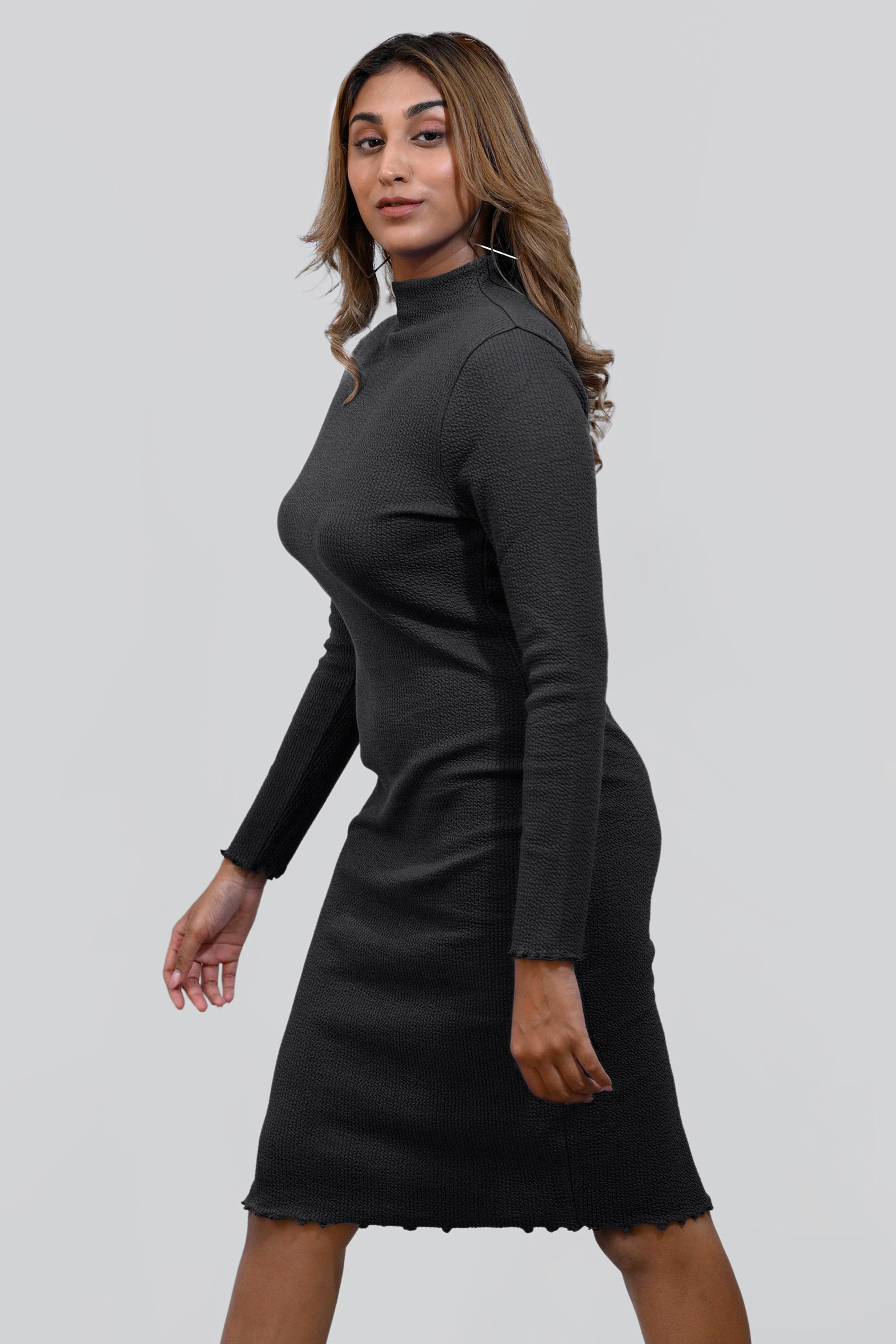 Crepe Ribbed Bodycon Midi Dress