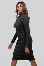 Crepe Ribbed Bodycon Midi Dress