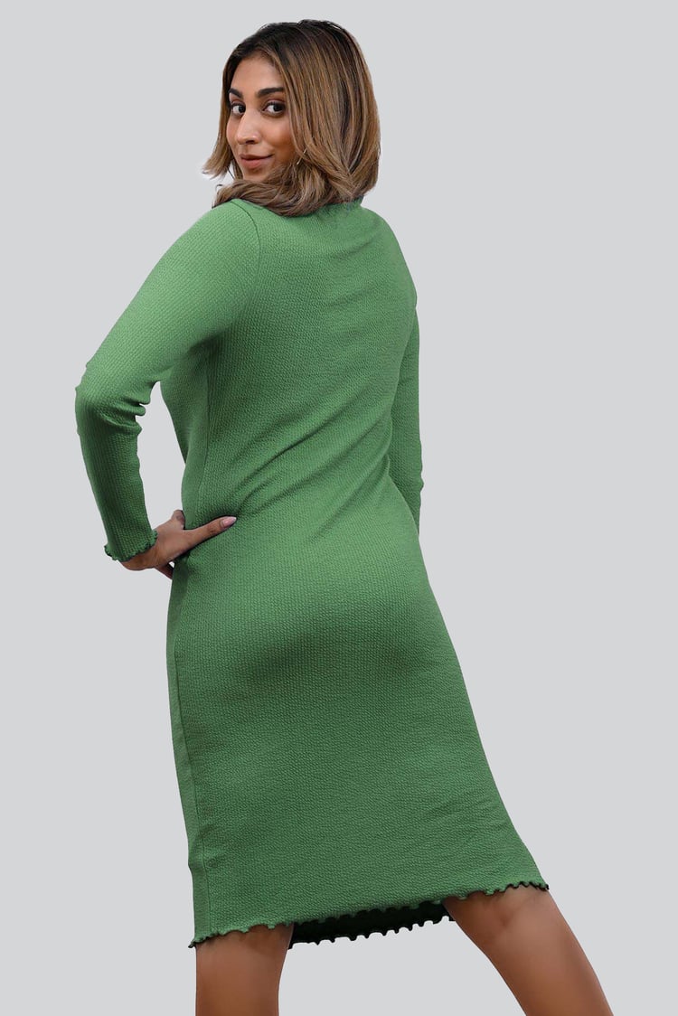 Crepe Ribbed Bodycon Midi Dress