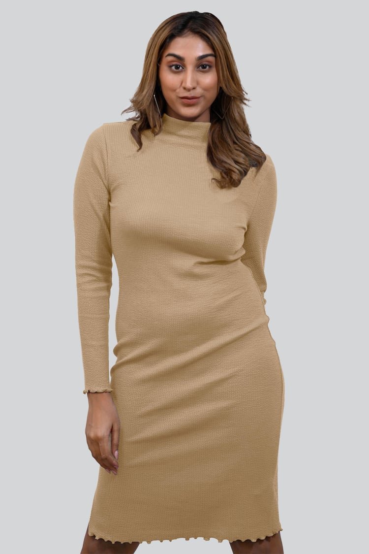 Crepe Ribbed Bodycon Midi Dress