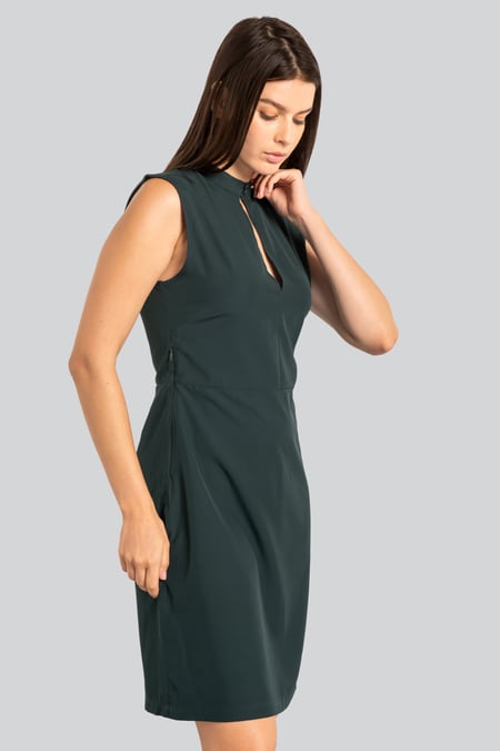 Green High Neck Sleeveless Dress With Keyhole Detail