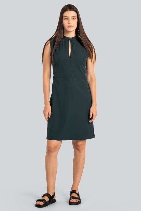 Green High Neck Sleeveless Dress With Keyhole Detail