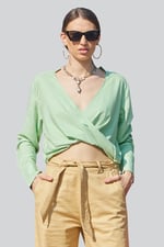 Long Sleeves Wrap Blouse