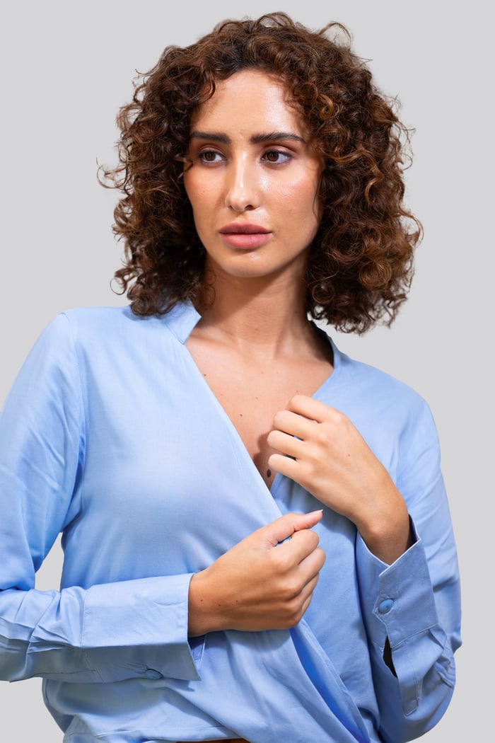 Long Sleeves Wrap Blouse