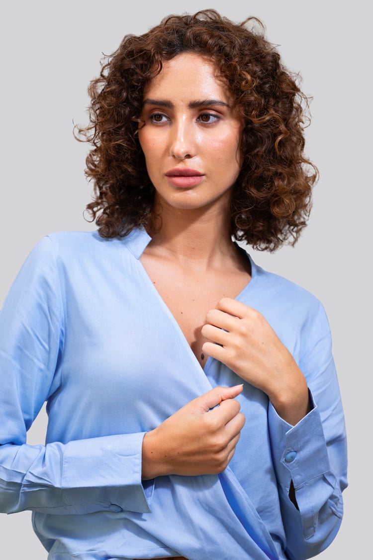 Long Sleeves Wrap Blouse