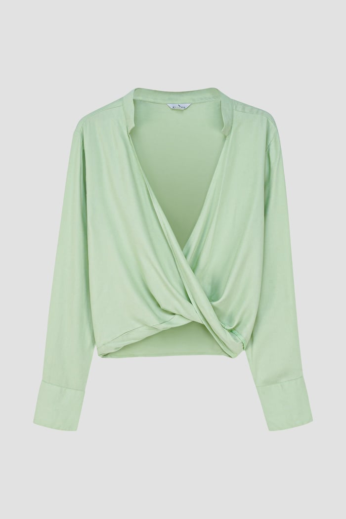 Long Sleeves Wrap Blouse