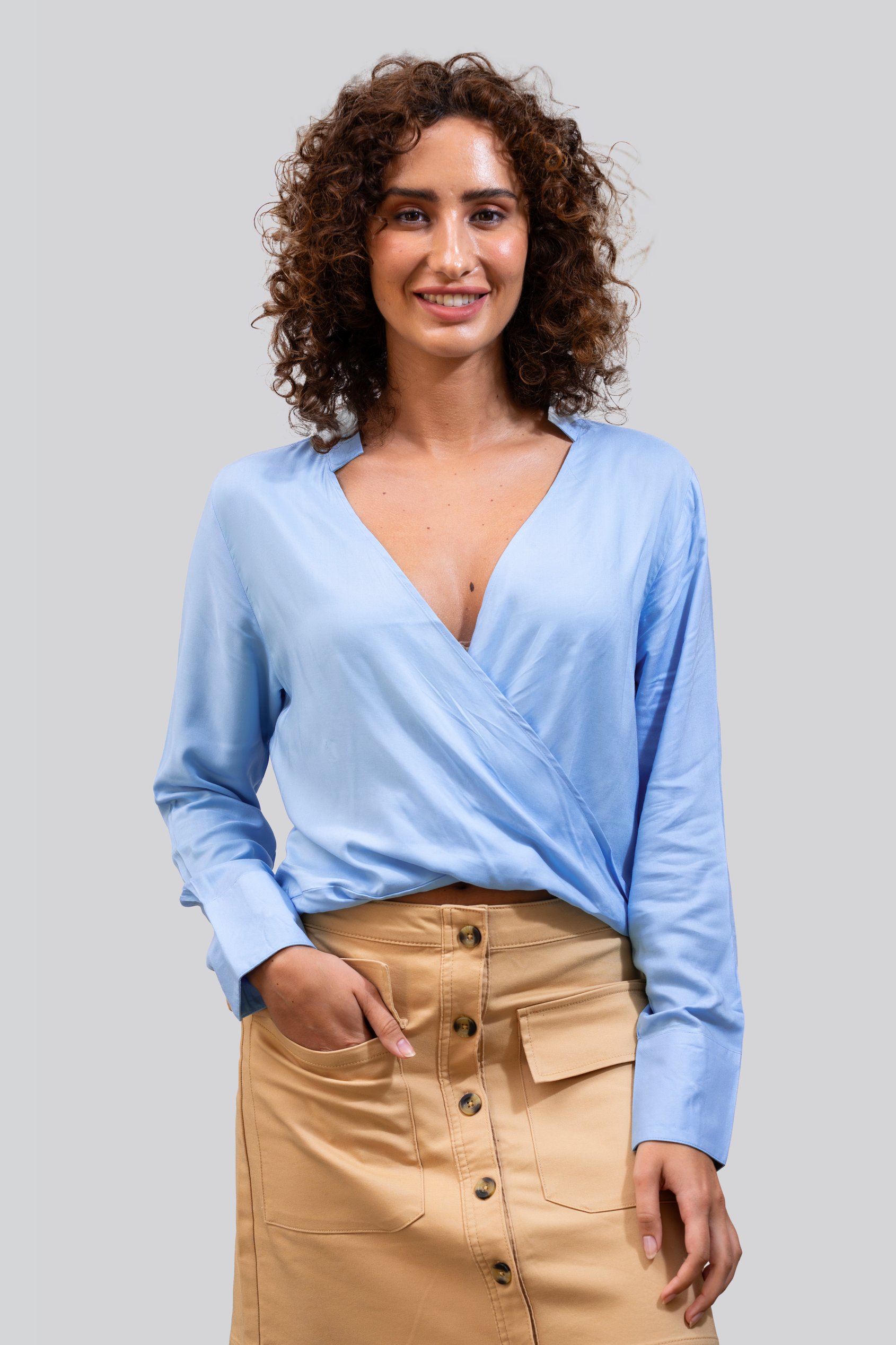 Long Sleeves Wrap Blouse