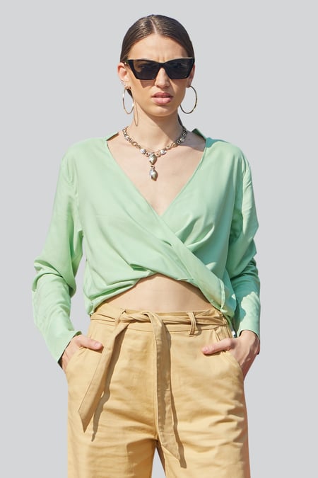 Long Sleeves Wrap Blouse