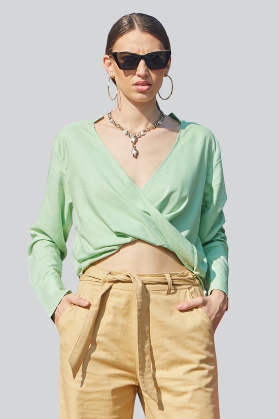 Long Sleeves Wrap Blouse